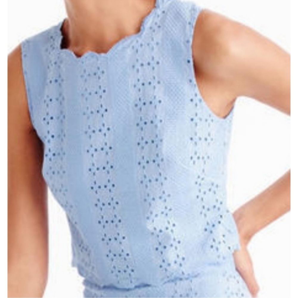 J.Crew eyelet top in periwinkle blue with scallop edge NEW NWT cotton crop tank